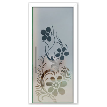 Pocket Glass Sliding Door with Frosted Desing, 32"x80", Semi-Private, T-Handle Bar