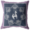 16" Navy Purple Horse Zippered Suede Throw Pillow
