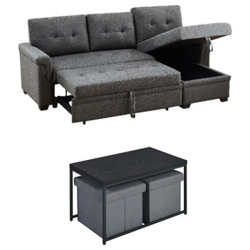 Home Square 4-Piece Set with Linen Sleeper Sofa and Coffee Table Set