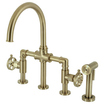 KS2337RKX Webb Bridge Kitchen Faucet With Brass Sprayer, Brushed Brass
