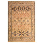 Bareens Designer Rugs - Antique Vegetable Dyed Kashan Beige/Blue Wool Rug - 8'1'' x 10'1'' - Designed with mesmerizing intricacy and gorgeous color palette, this hand-knotted masterpiece demonstrates the beauty and electrifying thrill of Pak Persian art. These meticulously hand-knotted Pak-Persian rug is made with pure wool and features breathtaking traditional, transitional, and tribal designs in bold luxurious color pallets. Known for their intricate designs these rugs are a reproduction of Persian rugs, made in Pakistan with unique Mughal designs. Made by master weavers using the same Persian texture, design and dying technique, we wanted to produce the most significant manifestation of Persian art, life, and culture. This rug is most famous for its exceptional quality, incredible designs, patterns, and vibrant rich color. Pak-Persian rugs made with Persian weave with high knot counts, which enables the high intricacy and detail found in the patterns are also referred to as "State of art", each color adds a rich beautiful detail in the artwork of this rug. The design, color, and beautiful chromatic composition with a vibrant sheen with intricate designs, exude beauty, elegance, and quality make this rug a masterpiece of its own.