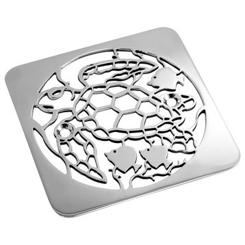 Kohler Square Drain, Replacement Grate by Designer Drains Turtle Design, Brushed Stainless Steel/Nickel