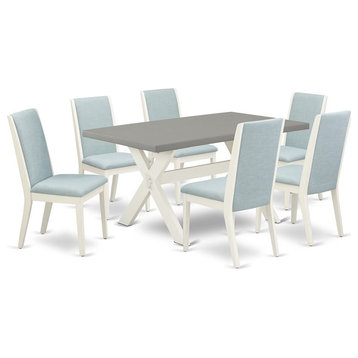 East West Furniture X-Style 7-piece Traditional Wood Dining Set in Cement Gray