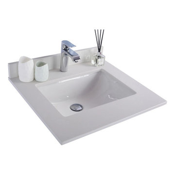 Laviva 313SQ1H-24-WQ Countertop - 24" - Single Hole with Rectangular Sink - Whit