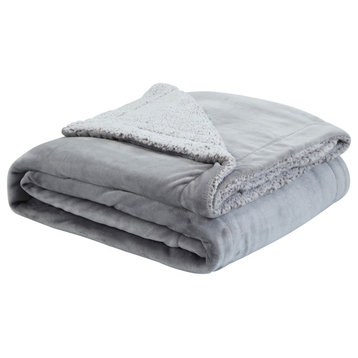 Amarey Flannel Reversible Sherpa Throw Blanket, Light Gray, 60"x80"
