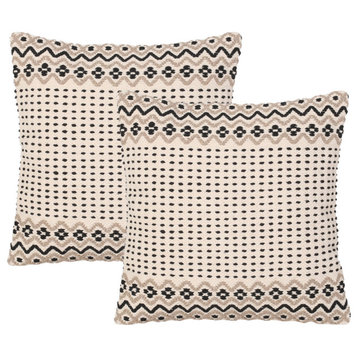 Donna Boho Cotton Throw Pillow, Set of 2, Taupe/White