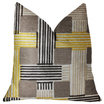 Hummingbird Isle Yellow, Beige and Gray Luxury Throw Pillow, 16"x16"