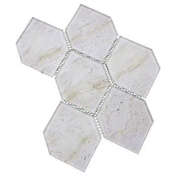 Nature 3.5 in x 5.125 in Glass Honeycomb Waterjet Mosaic in Crema Marfil