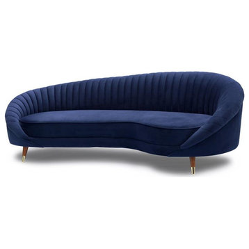 Armen Living Karisma Tufted Curved Modern Velvet Sofa in Navy