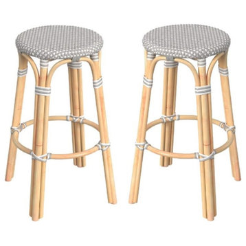 Home Square Rattan Backless Bar Stool in Gray Finish - Set of 2