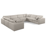 Meridian Furniture - Comfy Upholstered U-Shaped Modular Sectional, Beige, 8-Piece: 4 Armless Chair, 4 Corner Chair, Linen Textured Fabric - Give your space a whole new look with this beige Comfy linen textured fabric sectional. This handsome sectional fits nicely with other items in the Comfy collection and is a versatile seating option designed for adaptability, comfort and style. Wrapped in rich beige durable linen textured fabric upholstery, this sectional offers a plush embrace of overstuffed down feather cushions, carefully crafted to deliver the highest level of comfort. The perfect seat for creating an oasis for relaxation, this sectional has thick foam surrounding its frame for added support and coziness.