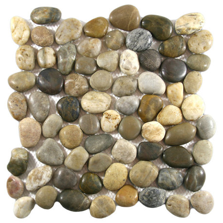 Natural Stone Polished Pebble Tile, 12x12, Hand-Sorted for Showers & Patios