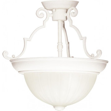 Nuvo 2-Light 13" Semi-Flush Frosted Melon Glass, Textured White, SF76-435