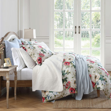 Peony Washed Linen Duvet Cover Set, 3 Piece, Blossom, Super Queen