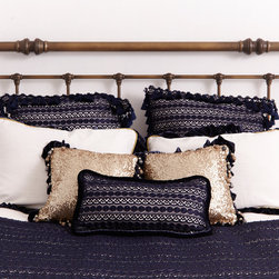 Love Boat with Lace, Linen and Velvet Shams - Gold Chord, Sequins and Unique Tas - Products