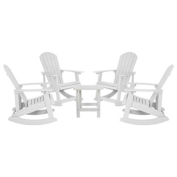 Savannah Set of 4 Outdoor Adirondack Rocking Chairs With Side Table, White