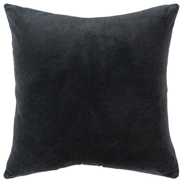 Black Solid Reversible Cotton Velvet Throw Pillow