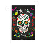 Breeze Decor - Halloween Dia De Los Muertos 2-Sided Impression Garden Flag - Size: 13 Inches By 18.5 Inches - With A 3" Pole Sleeve. All Weather Resistant Pro Guard Polyester Soft to the Touch Material. Designed to Hang Vertically. Double Sided - Reads Correctly on Both Sides. Original Artwork Licensed by Breeze Decor. Eco Friendly Procedures. Proudly Produced in the United States of America. Pole Not Included.