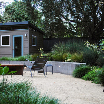 Temescal Family Garden -  Concrete Bench and Cottage