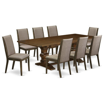 East West Furniture Lassale 9-piece Traditional Wood Dining Set in Walnut
