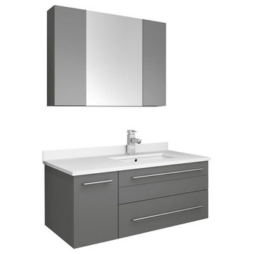 Fresca Lucera 36" Wall Hung Undermount Sink Bathroom Vanity - Right in Gray