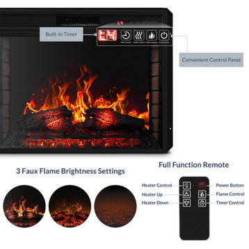 28" 1400W Electric Fireplace Insert Stove Heater Mounted With Remote Control