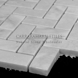 White Carrara Marble Italian Bianco Carrera Herringbone Mosaic Tile Honed - Products