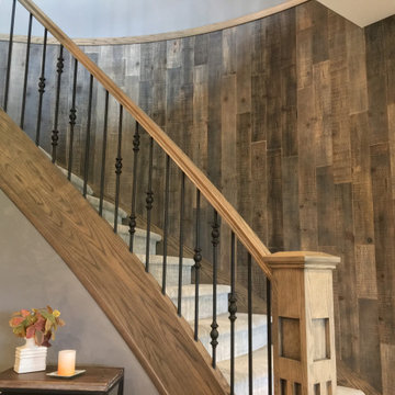 Distressed Wood Planks - Curved Staircase and Feature Wall - Brown-Ish