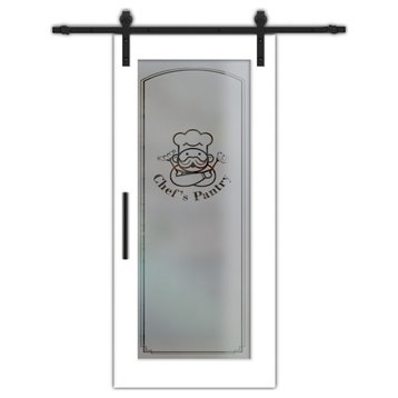 Pantry Sliding Barn Door With Glass Insert, 28"x84", Semi-Private