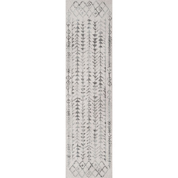 Ziri Moroccan Geometric Area Rug, Cream/Gray, 2'x8'
