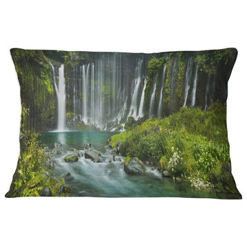 Shiraito Falls near Mount Fuji Japan Landscape Printed Throw Pillow, 12"x20"