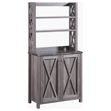 Bowery Hill Rustic Wood Multi-Storage Kitchen Cabinet in Gray