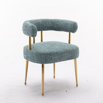 SEYNAR Mid-Century Modern Open-Back Linen Fabric Dining Chair with Gold Legs, Teal