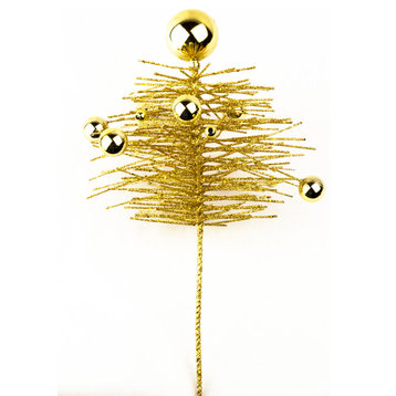 16" Gold Christmas Glittered Pe Pine Spray With Ball