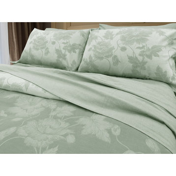 Yue Home Textile Yarn-Dyed Linen Cotton Duvet Cover Set, Lily, Sage, King