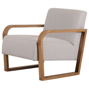 Modrest Sada Mid-Century Modern Beige Linen + Chestnut Accent Chair