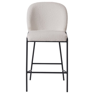 Blakeley Boucle Curved Back Modern Counter Height Bar Stool, Off White