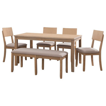 Linon Jordan Six Piece Wood Dining Set in Washed Gray