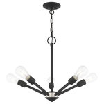 Livex Lighting - Livex Lighting Black 5-Light Chandelier - Add eye-catching lighting to your home decorating with the lively look of the Prague chandelier in black with brushed nickel accents chandelier. The five light design features vintage style Edison bulbs that up the style factor, giving it an attractive, mid-century modern and industrial edge.
