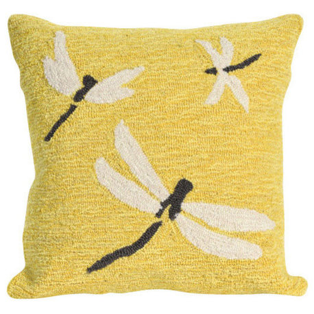 Frontporch Dragonfly Pillow, Yellow, 18"x18"