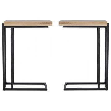 Home Square Wood C Shape Side Table in Natural Finish - Set of 2
