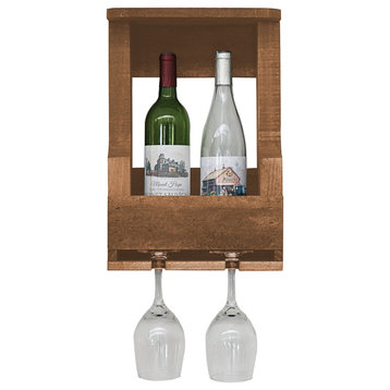 Farmhouse 2-Bottle Wine Shelf, Modern Walnut