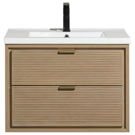 Hermosa Bathroom Vanity, Oak, 30", Single Sink, Floating