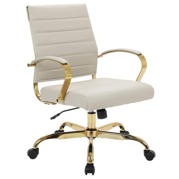 LeisureMod Benmar Leather Office Chair With Gold Frame Black