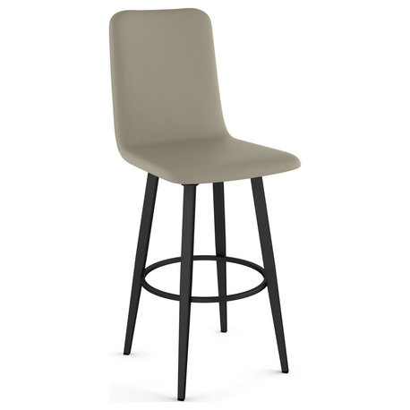 Amisco Watson Swivel Stool, Greige Faux Leather/Black Metal, Bar Height