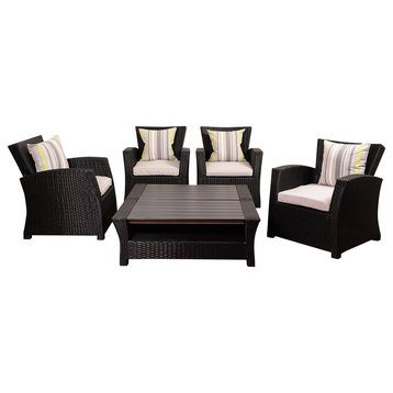 Atlantic Staffordshire 6-Piece Black Wicker Seating Set With Light Grey Cushions