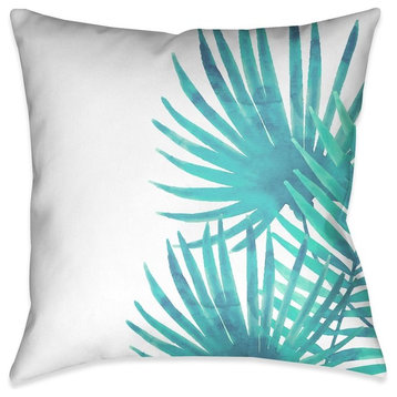 Aqua Palm Leaves II Outdoor Decorative Pillow, 20"x20"