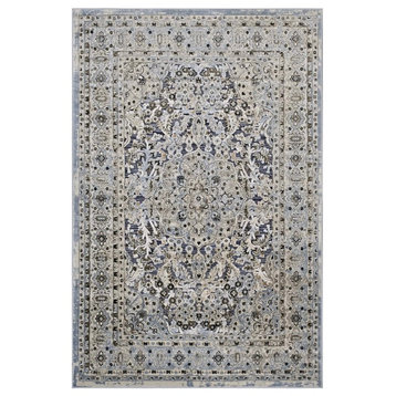 Industrial Country Farm Living Area Rug, Vintage Style, Blue