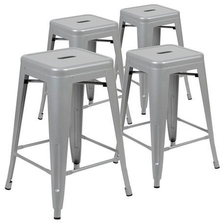 Silver 24" High Metal Stool