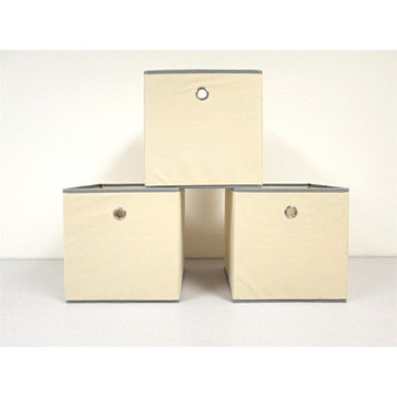 Proman Products Colonial Fabric Bins, Beige, Set Of 3